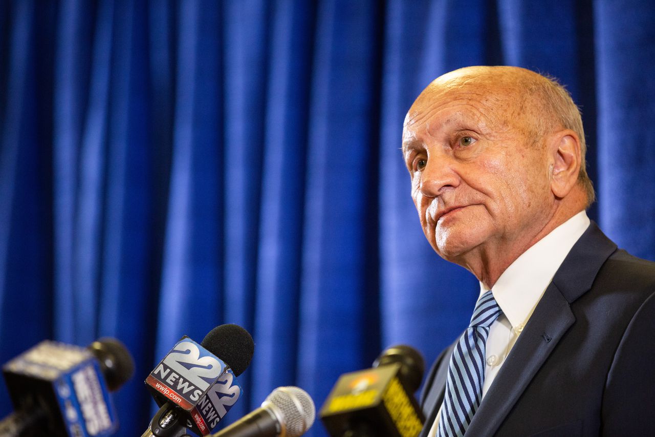 Retired judge Peter A. Velis speaks at a 2020 press conference about his investigation into sexual abuse allegations against former Springfield Bishop Christopher J. Weldon. (Hoang 'Leon' Nguyen / The Republican file photo)