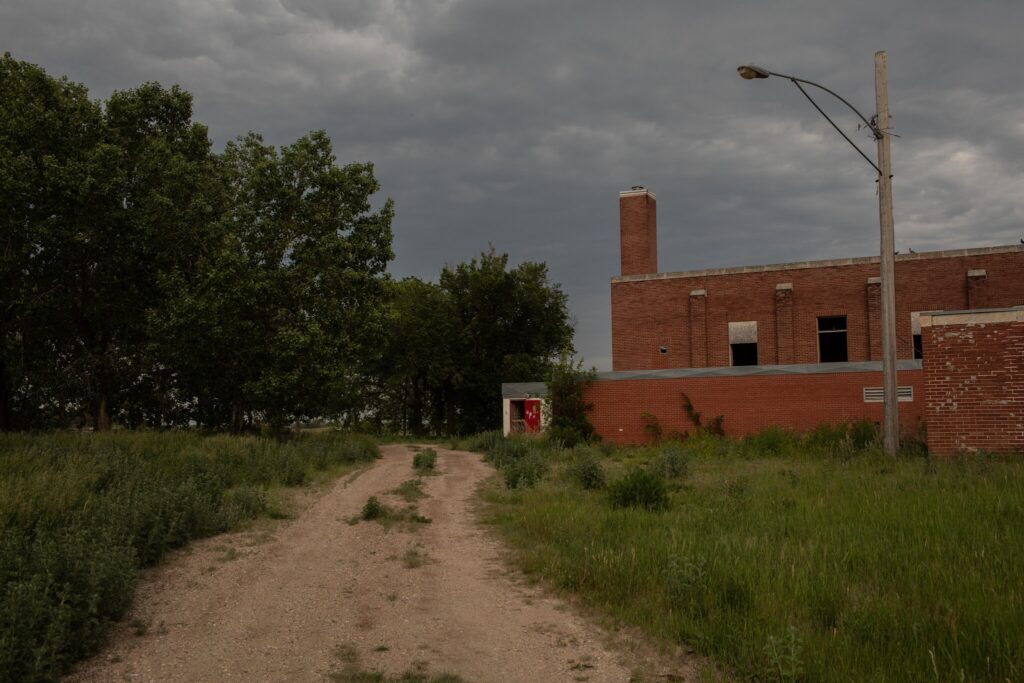 The Muskowekwan school. The trees at left were planted by students at the school decades ago.