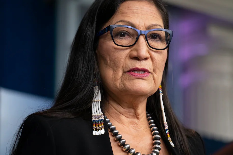 Interior Secretary Deb Haaland speaks at the White House on April 23. (Evan Vucci/AP)