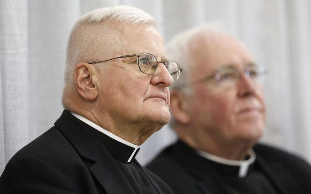 Auxiliary Bishop Edward Grosz, left, pictured in 2018 with retired Bishop Richard J. Malone.   Derek Gee