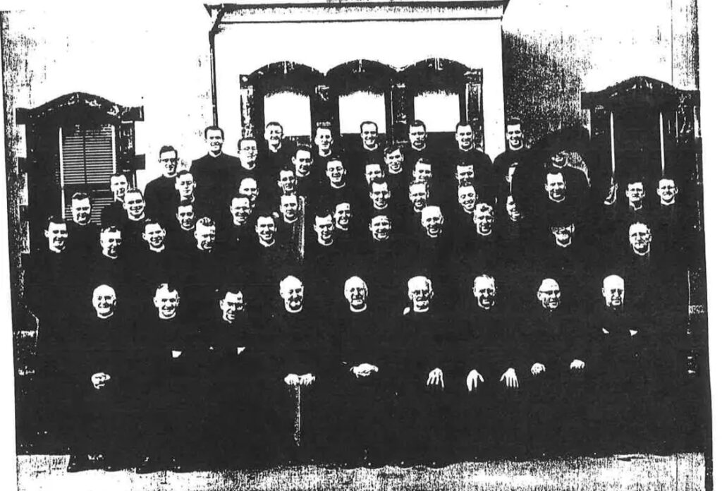 Brother Ronald Lasik (circled in black ink) with other members of the Irish Christian Brothers in the mid-1950s, around the time he was working at Mount Cashel orphanage in Canada. Provided