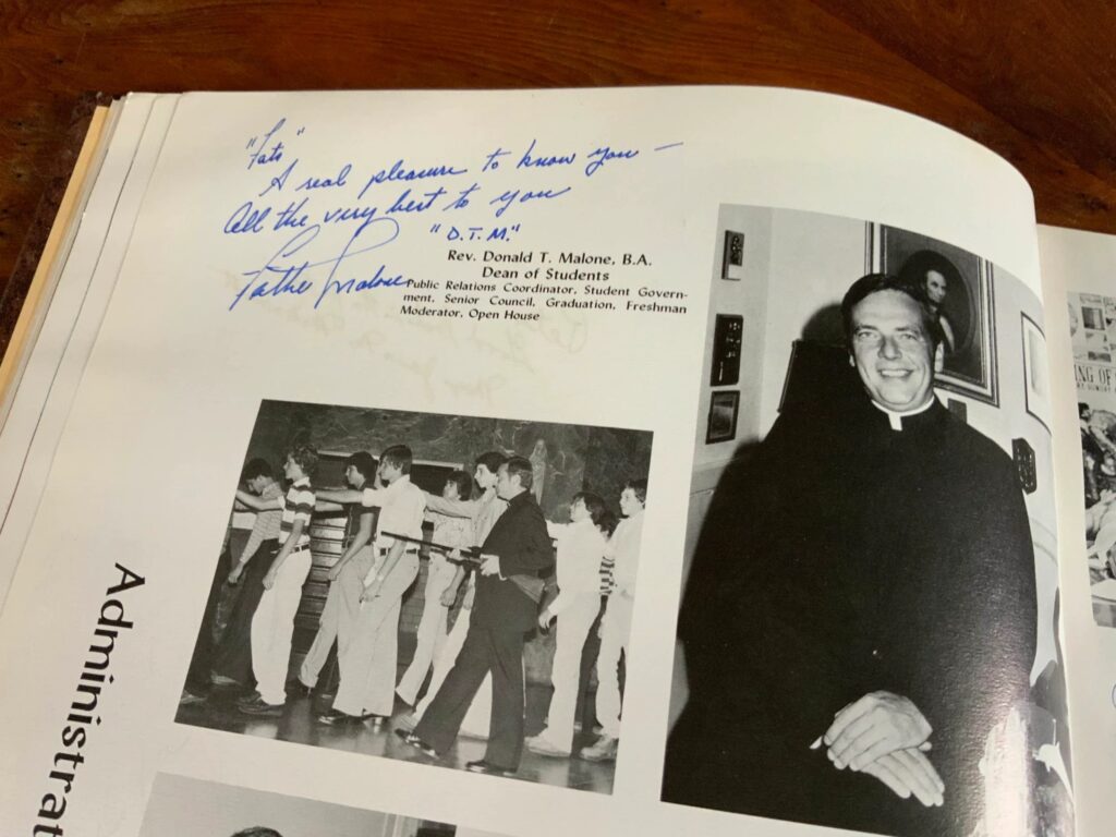 Father Donald Malone in the Stepinac yearbook.  Courtesy Jenny Grosvenor