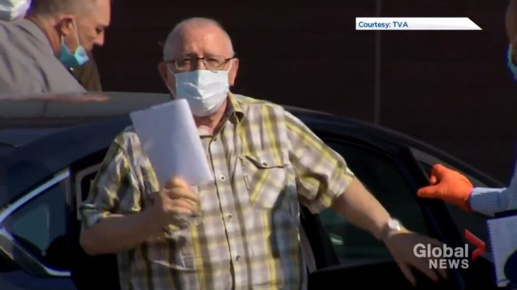 Jean Pilon arrives for sentencing.  Screen shot from Global News video