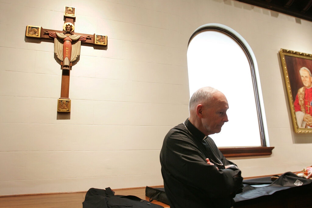 Cardinal Theodore McCarrick after a Mass for Pope John Paul II in 2005. Mr. McCarrick was later defrocked for sexual abuse.Credit...Stephen Crowley / The New York Times