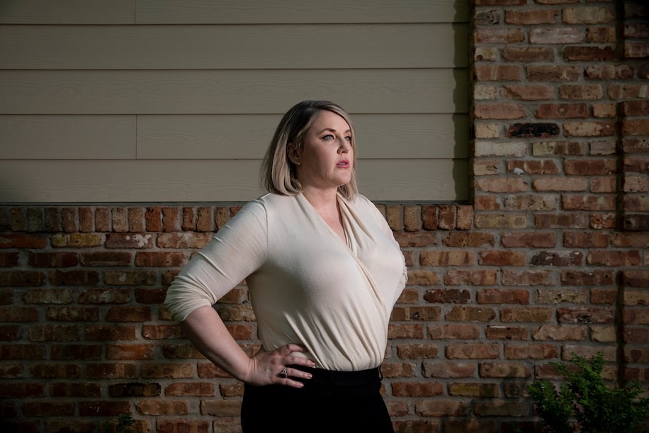 A portrait of Katie Logan, who alleges she was sexually assaulted by a People of Praise high school teacher in Minnesota two months after she graduated in 2001. (Tim Gruber for The Washington Post)