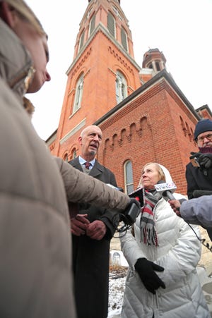 Alice Hodek, mother of a Green Bay sexual abuse victim, right, and Peter Isely of Survivors Network for those Abused by Priests called on the Catholic Diocese of Green Bay in 2019 to release additional names of known child sex offenders in the clergy. They also asked state Attorney General Josh Kaul to open an investigation of the diocese's handling of sexual assault allegations."
