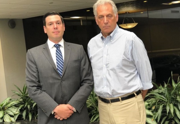 Attorney Bradley Rice, left, poses in 2019 with client James Manfredonia, who claims he was sexually abused by a Staten Island youth sports leader turned AAU coach more than 40 years ago. (Staten Island Advance / Kyle Lawson)