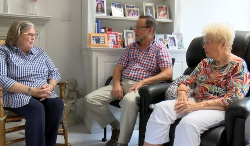 Vicki Schmidt, Pat Fleming, and Sue Lauber-Fleming catch up at the Flemings home outside of St. Louis, Missouri.