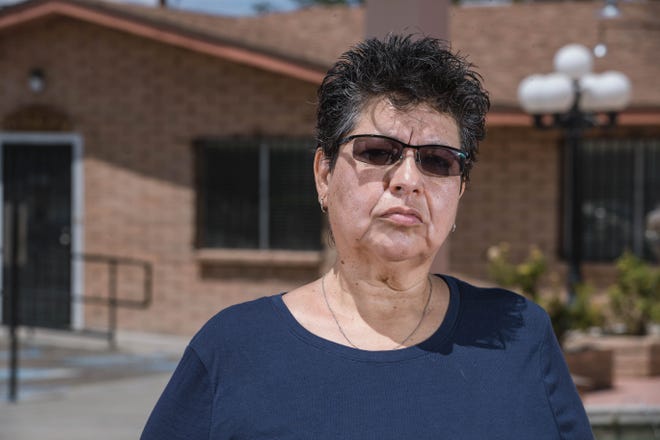 Las Cruces resident Rose Wiseman stands in front of the rectory at Our Lady of Health Church in Las Cruces on Thursday, Aug. 12, 2021, where she says she was sexually abused by Father Joaquin Resma as a 10-year-old in the late 1970s.