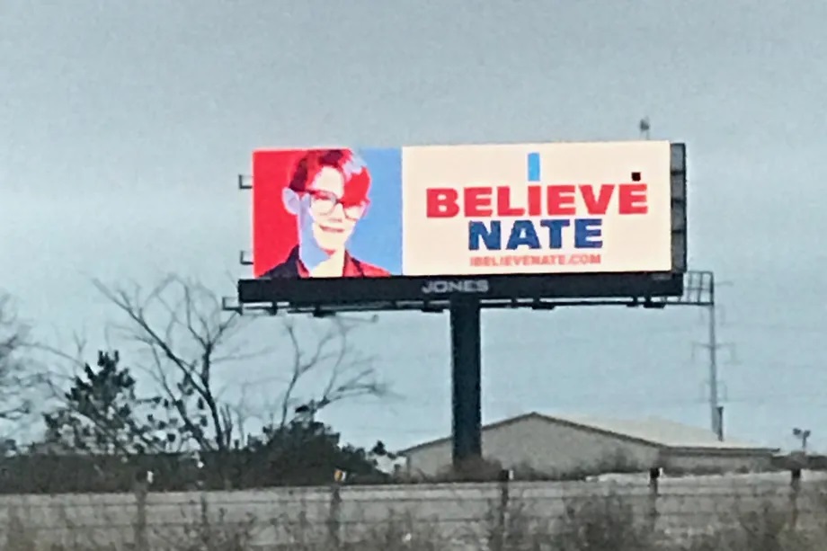 A billboard put up in the Green Bay, Wis., area by family and friends of Nate Lindstrom after his suicide. He’d told the order he was molested as a teenager by Norbertine priests, and the order gave him $400,000 in secret payments, though it never formally acknowledged he was abused. Provided