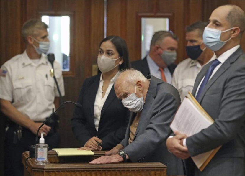 Former Roman Catholic Cardinal Theodore McCarrick appears for a arraignment at Dedham District Court on Friday, Sept. 3, 2021 in Dedham, Mass. McCarrick has pleaded not guilty to sexually assaulting a 16-year-old boy during a wedding reception in Massachusetts nearly 50 years ago. (David L Ryan / The Boston Globe via AP, Pool)