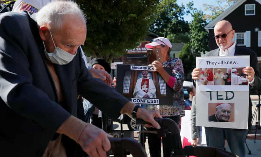 Former cardinal Theodore McCarrick arrives at court in Dedham, Massachusetts on 3 September 2021. Photograph: Brian Snyder/Reuters