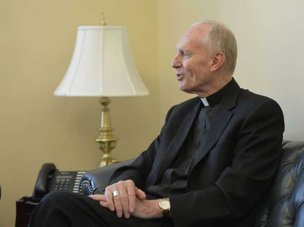 Bishop Howard Hubbard speaks to the Times Union on his last official day as the Bishop of the Albany Diocese Wednesday afternoon April 9, 2014.  SKIP DICKSTEIN/ALBANY TIMES UNION