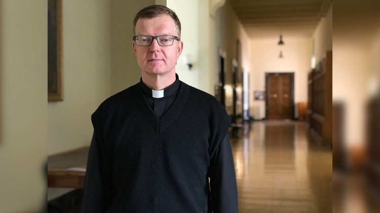 Fr Hans Zollner, SJ, in the hallways of the Pontifical Gregorian University 