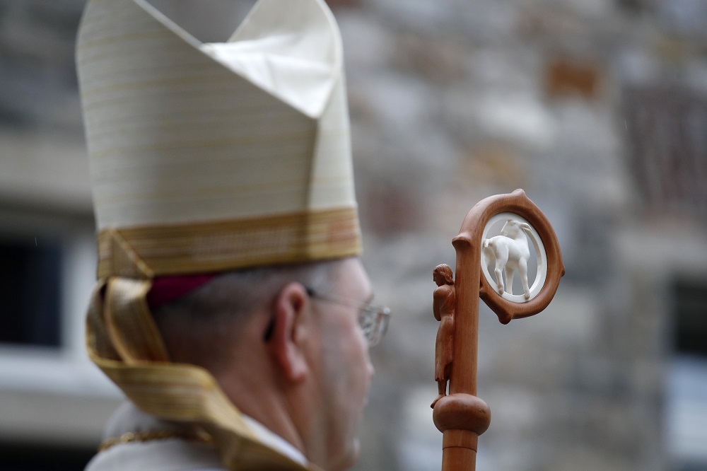 ishop Helmut Dieser is seen in front of the Aachen Cathedral in Aachen, Germany, May 10, 2018. Bishop Dieser chairs the Synodal Path forum on sexual morality. (CNS photo/Wolfgang Rattay, Reuters)