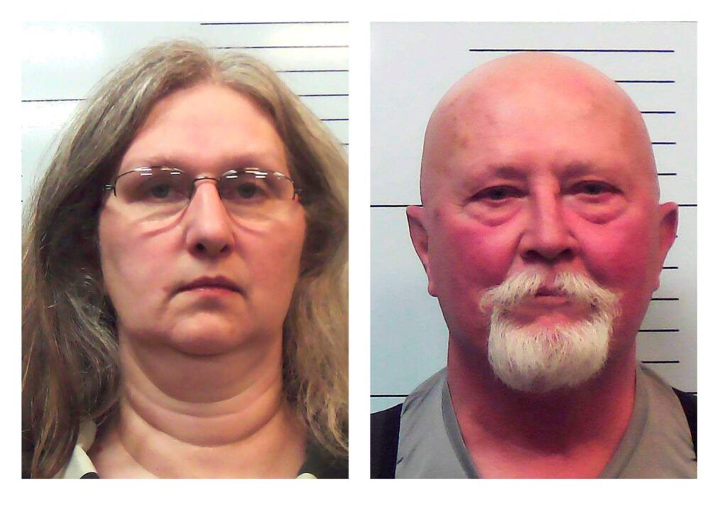 These undated booking photographs provided by the Missouri Attorney General's office show Stephanie and Boyd Householder, owners of a former reform school for girls in southwest Missouri, who were charged on Tuesday, March 9, 2021, with multiple counts alleging they abused and neglected residents at the facility for years. (Missouri Attorney General's office via AP)