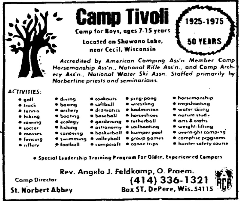 An advertisement in the now-defunct Chicago Daily News from 1975 that targeted families from the Chicago area. The point of contact in the ad: the Rev. Angelo Feldkamp, a Norbertine priest who in 2019 ended up on his religious order’s list of clergy credibly accused of child sex abuse.