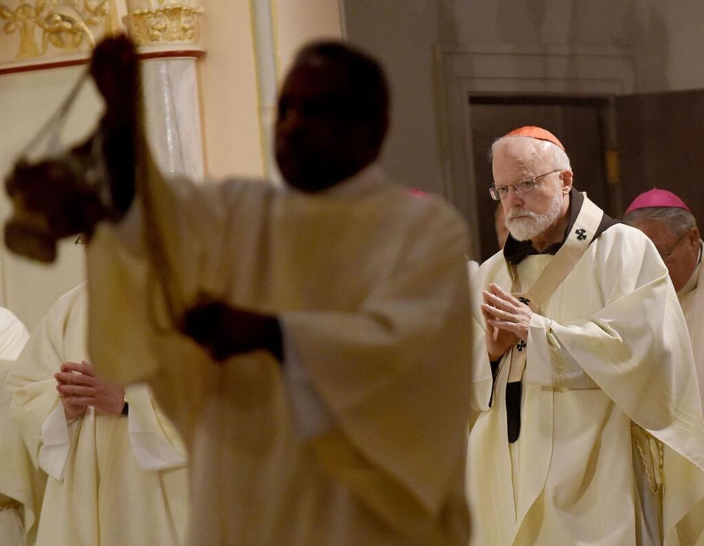 Cardinal Sean O'Malley of [sic] the Archbishop of Boston attends the funeral Mass for Bishop  at St. Joseph Cathedral in Manchester. David Lane / Union Leader