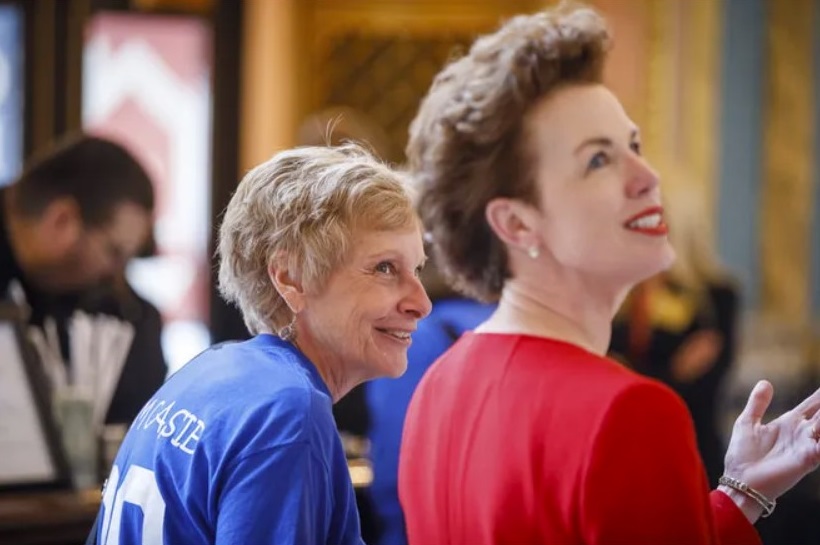 Carolyn Hahn, left, director of the CASIE Center, is seen previously with Rose Meissner, president of the Community Foundation of St. Joseph County. Photo provided / Peter Ringenberg