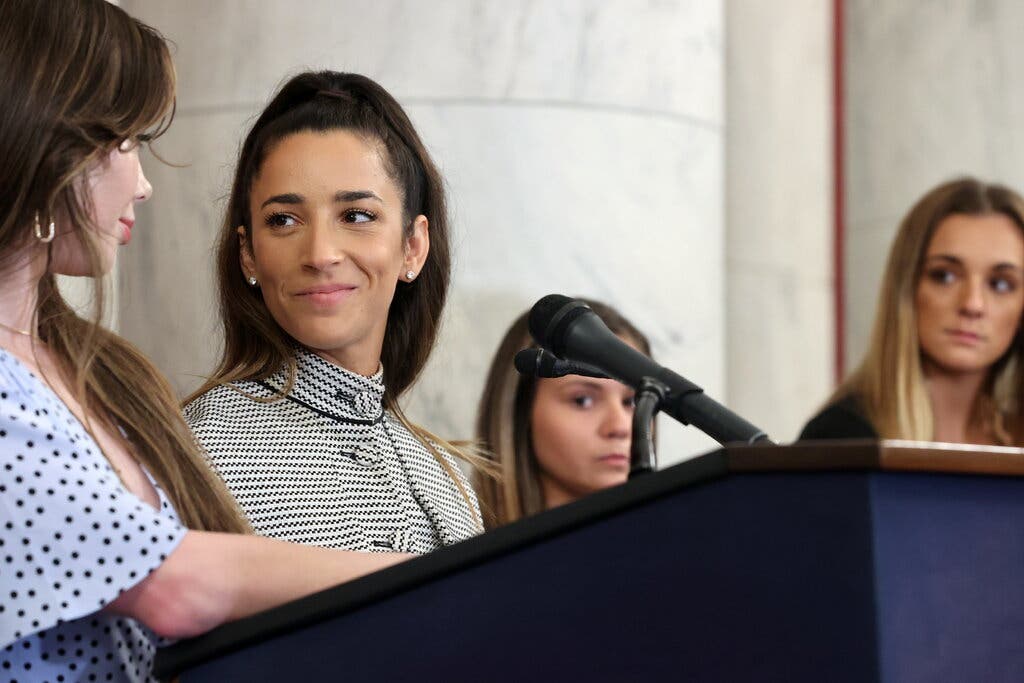 From left, the gymnasts McKayla Maroney, Aly Raisman, Kaylee Lorincz and Maggie Nichols appeared at a news conference in September after testifying about the F.B.I.’s role in the Nassar case before a Senate Judiciary Committee.Credit...Jonathan Ernst/Reuters