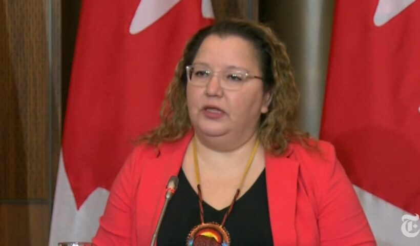 Cindy Woodhouse, the Manitoba regional chief at the Assembly of First Nations. Screen capture from video. Amber Bracken for The New York Times