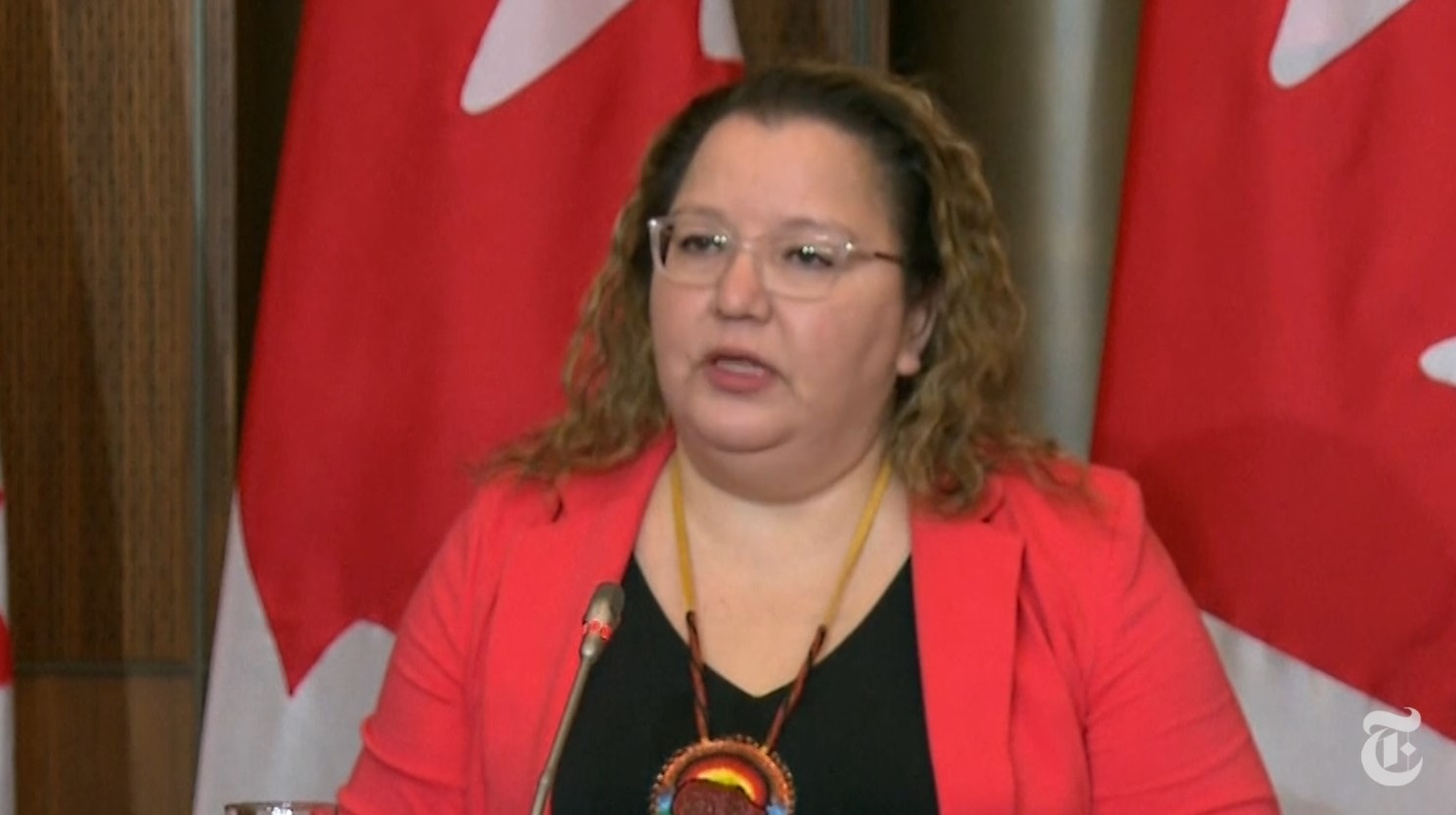 Cindy Woodhouse, the Manitoba regional chief at the Assembly of First Nations. Screen capture from video. Amber Bracken for The New York Times