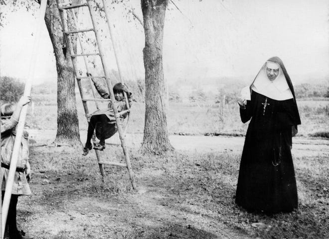 St. Katharine Drexel is shown at the St. Louis Boarding School for Girls in Pawhuska, Oklahoma, in this 1942 photo." data-c-credit="Archdiocese Of Oklahoma City