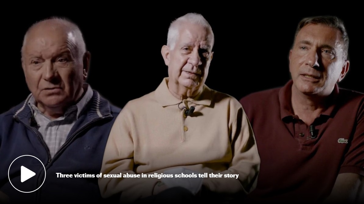 Stills from the 5 1/2 minute video in Spanish by Luis Manuel Rivas and Antonio Nieto which accompanies this article. Left to right: Survivors Jesús Gutiérrez, Antonio Carpallo, and Emilio Boyer.