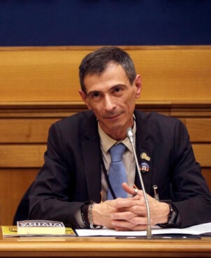 Survivor of sex abuse Francesco Zanardi meets the media during a news conference in Rome on Feb. 21, 2019. Advocates for Italian clergy sex abuse victims launched a campaign Feb. 15, 2022, to demand an inquiry into abuse and cover-up in the Italian Catholic Church, lamenting the deference still showed the hierarchy in Italy that has conditioned everything from criminal prosecutions to media coverage of the problem. Zanardi, founder of the Rete L’Abuso advocacy group that has worked for years to try to raise awareness of clergy sexual abuse in Italy, is spearheading the new initiative. (AP Photo/Gregorio Borgia, File)