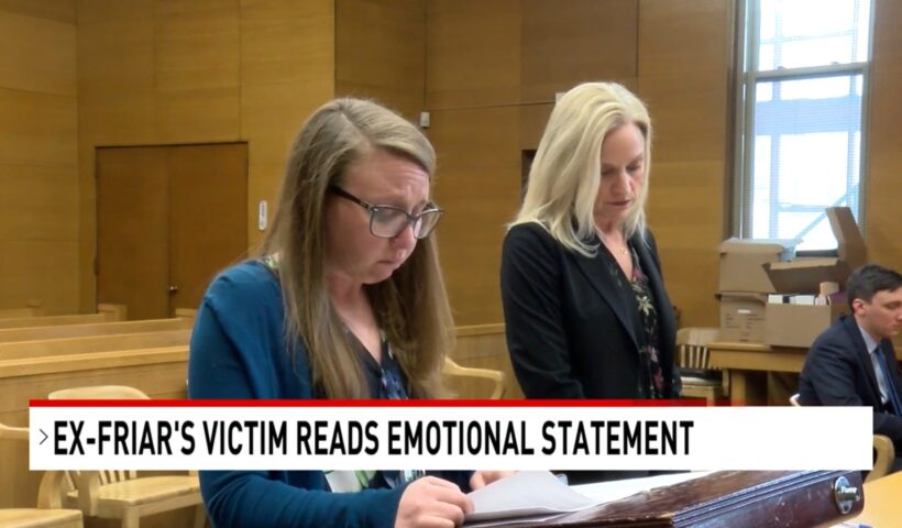 Survivor of abuse by Rev. David Morrier TOR reads her victim impact statement at Morrier's sentencing hearing on March 11, 2022. Screen image from WTOV video included in the report.