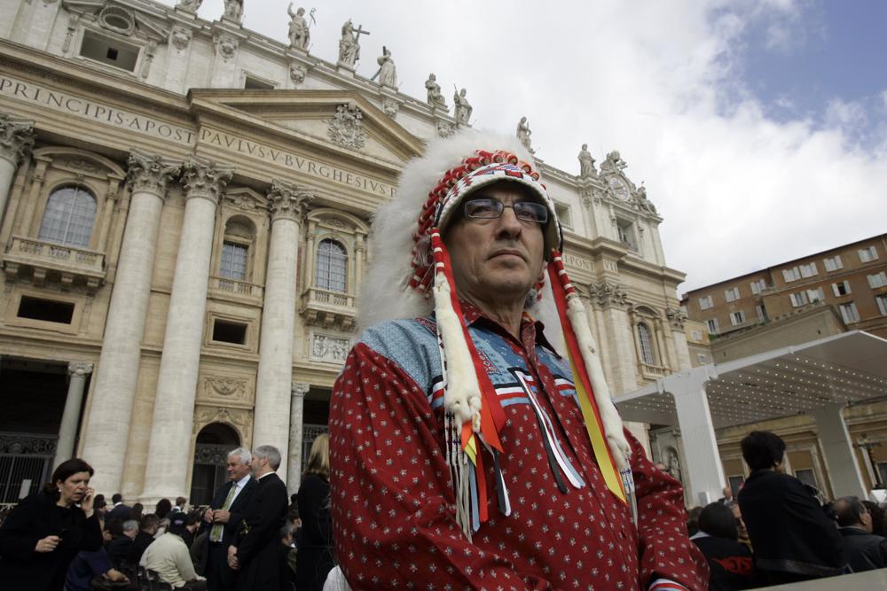 Native Canadian Phil Fontaine, national chief of the Assembly of First Nations, attends Pope Benedict XVI general audience in St. Peter's Square at the Vatican, Wednesday April 29, 2009. A group of native Canadians attended the pontiff's general audience on Wednesday before a private meeting where the pope expressed his concern for the acknowledged abuse and "deplorable conduct" of some church members at Canadian schools that native Canadians were forced to attend, in an effort to assimilate them into Canadian society. (AP Photo/Pier Paolo Cito, File)
