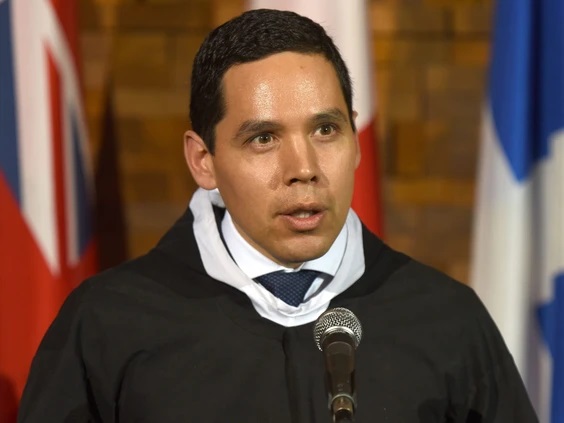 Natan Obed, president of Inuit Tapiriit Kanatami, talks to media after the opening of the First Ministers Meeting in Vancouver on March 2, 2016. PHOTO BY DON MACKINNON /AFP/Getty Images