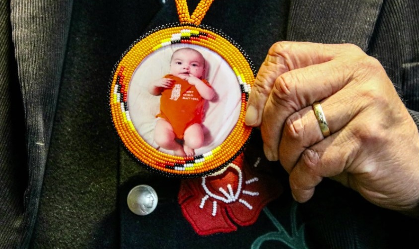 Ted Quewezance carried a photo of his great-granddaughter Ella in a medallion he wore throughout his time in Rome. Olivia Stefanovich / CBC