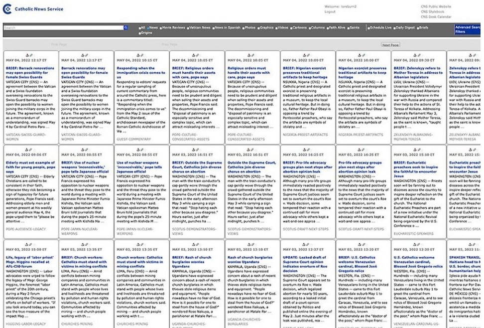 This is a screen grab of Catholic News Service's news page May 4. (CNS)