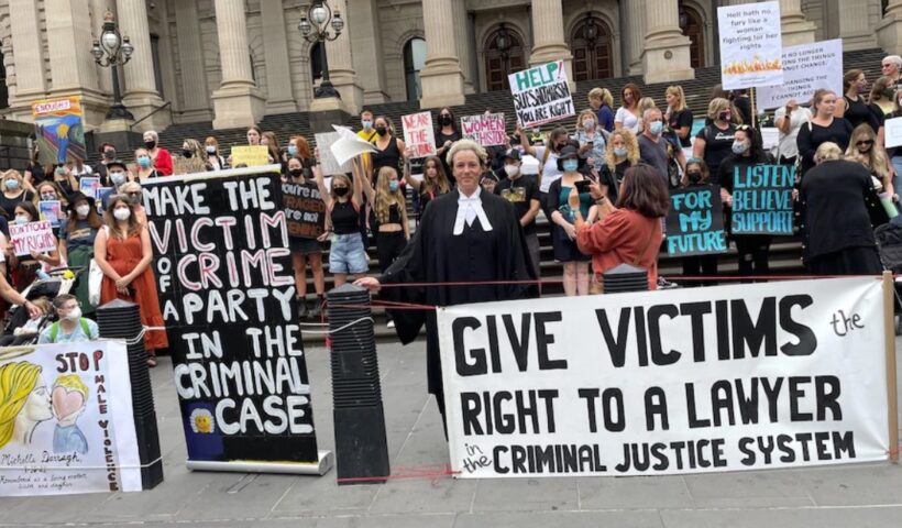 Ballarat lawyer Ingrid Irwin attends a rally outside Victorian Parliament earlier this year. Supplied: Twitter