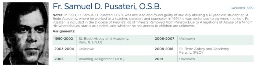 The Rev. Samuel Pusateri, as shown on a report by the Jeff Anderson & Associates law firm about child sex abuse by Catholic clergy. Provided