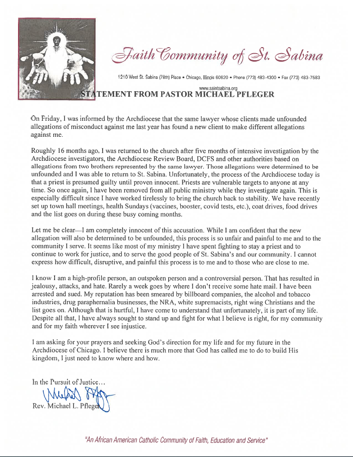 Statement by Fr. Michael Pfleger