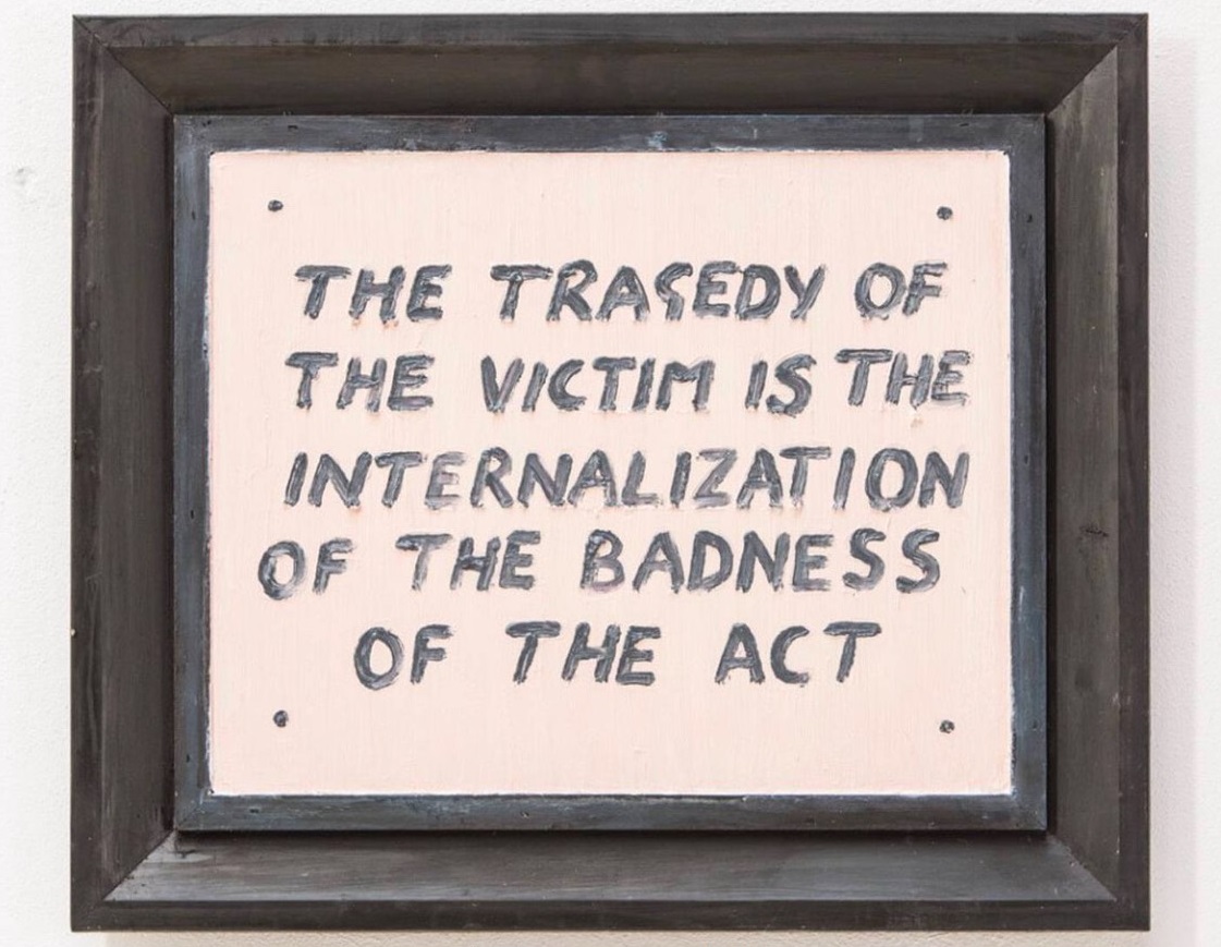 "The tragedy of the victim is the internalization of the badness of the act," artwork by Chris Dorris