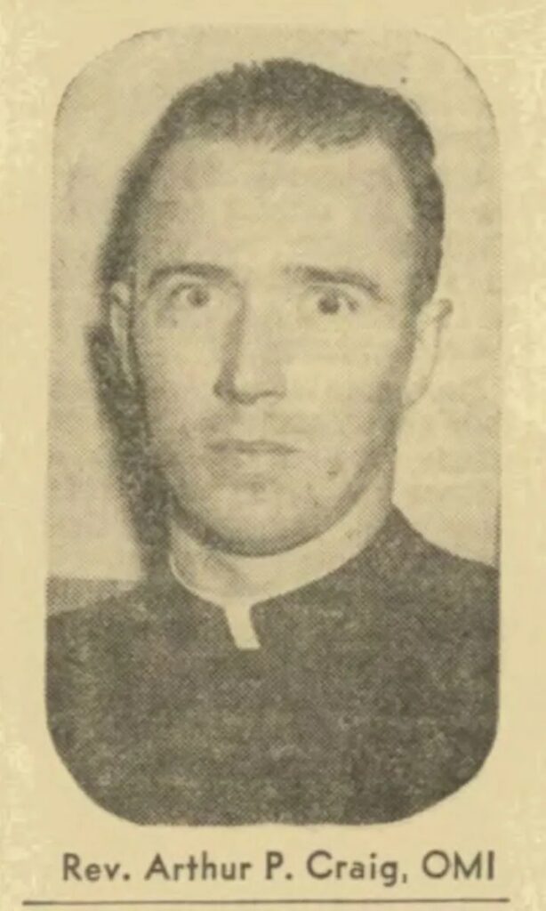 A Portland, Oregon, woman has sued the Missionary Oblates of Mary Immaculate Eastern Province in U.S. District Court in Bangor, alleging that she was sexually abused by priests in the 1950s at a seminary the order ran in Bar Harbor and a retreat house in Bucksport. This image of one of the priests, including the Rev. Arthur Craig, is included in her lawsuit against the order. Credit: Court documents