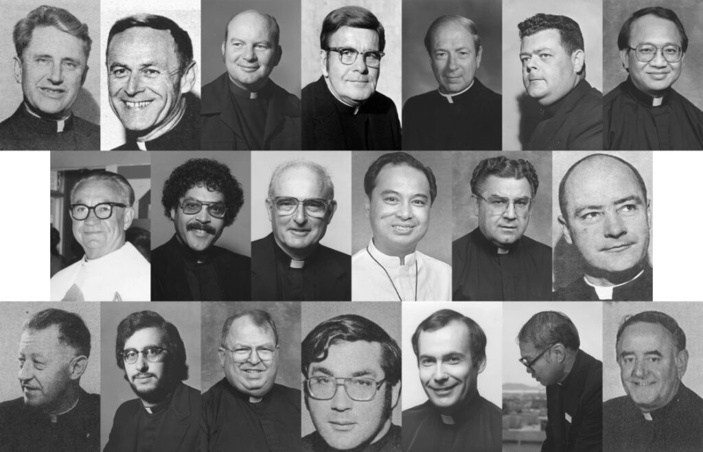 A composite photograph of 20 Catholic priests that have been identified by the Oakland Diocese as priests who has been credibly accused of sexual abuse of minors going back to Jan. 13, 1962.