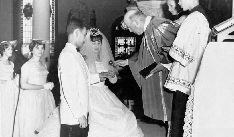 The Rev. John J. Curran performed the wedding ceremony in June 1963 at St. Augustine Church in Augusta, Maine. FORTIN FAMILY ARCHIVES