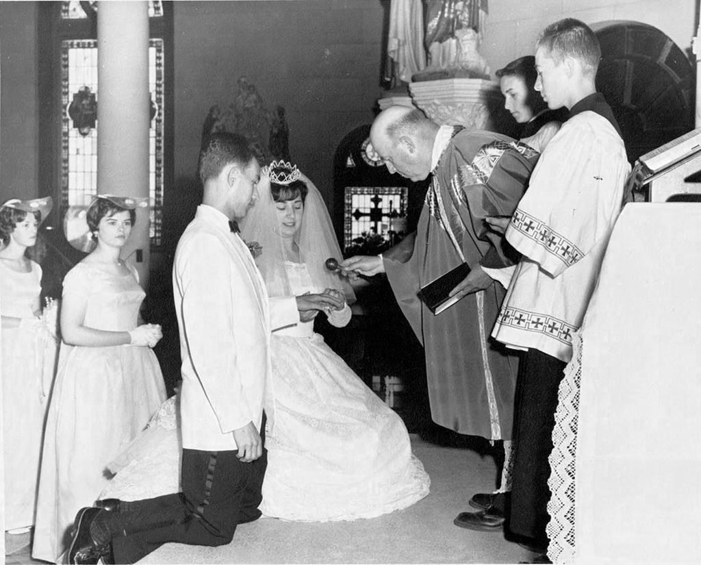 The Rev. John J. Curran performed the wedding ceremony in June 1963 at St. Augustine Church in Augusta, Maine. FORTIN FAMILY ARCHIVES