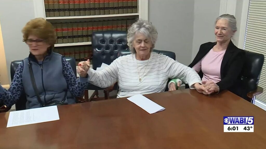 Survivors of abuse by Fr. Lawrence Sabatino of the Diocese of Portland, Maine, at a press conference on March 8, 2023 in Portland.