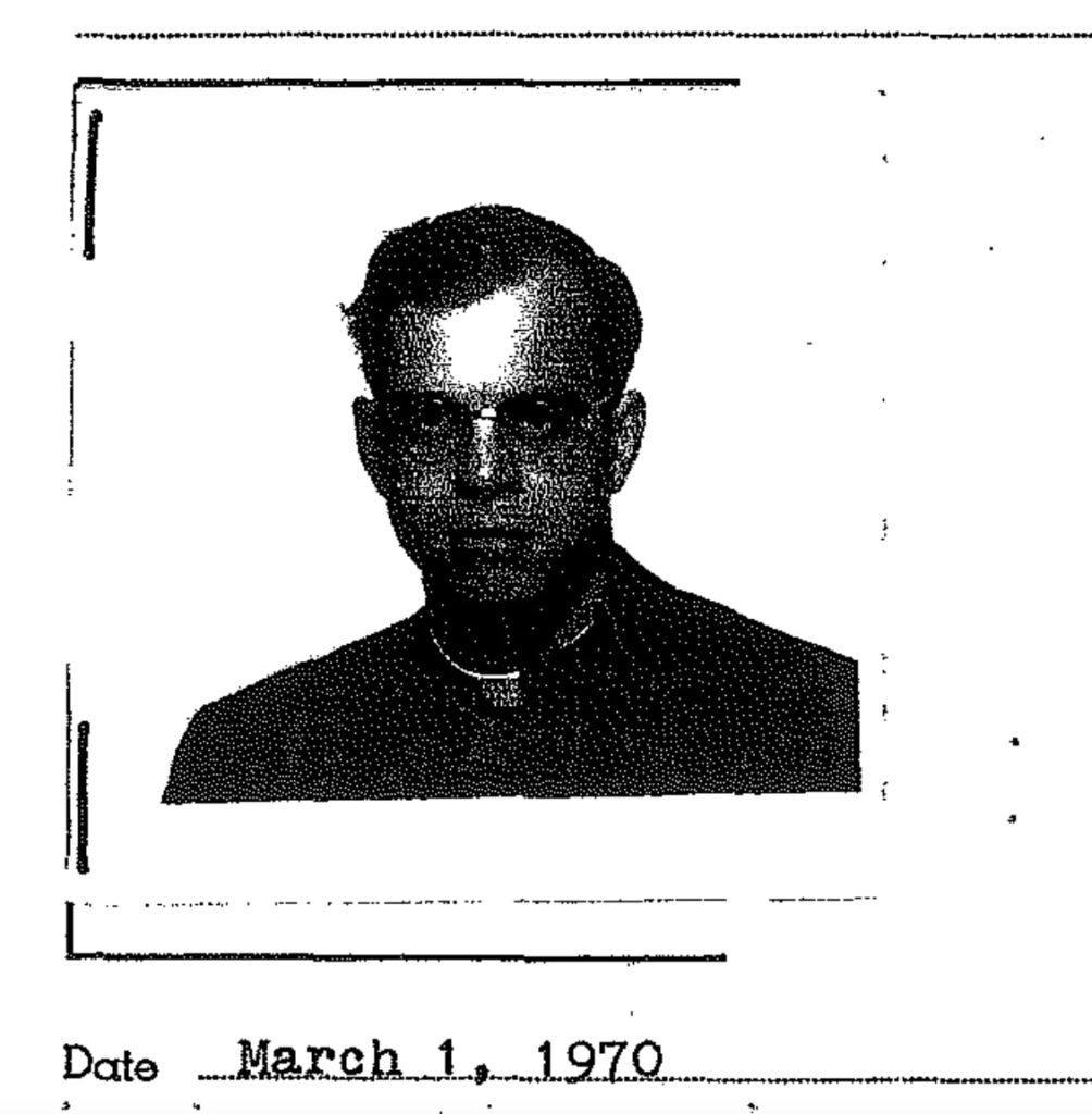 A photo of Thomas Havel in 1970, when he was in his early 30s, included in his personnel file released by the Archdiocese of Los Angeles. Courtesy Archdiocese of Los Angeles.