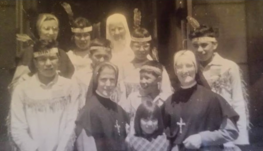 Sister Francoise Seguin, right, at St. Anne’s in Fort Albany in 1967. (Submitted by Evelyn Korkmaz [between the nuns])