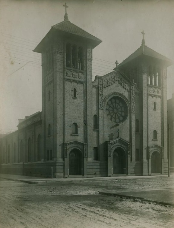 St. Dominic Catholic Church on the Near North Side as seen a century ago. The Rev. Mark Santo was pastor there in the 1960s and 1970s. Percy H. Sloan, Newberry Library collection