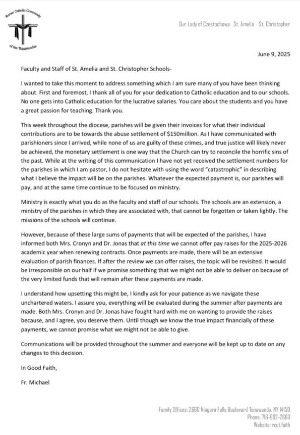 Tonawanda Catholic Schools Letter, June 9, 2025