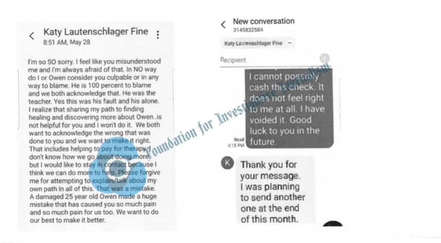 A collage of Katy’s and Cartlidge’s text messages.