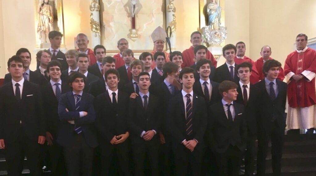 A picture after the Confirmations ceremony at the Opus Dei Catholic School of Gaztelueta, Basque Country, Spain, 2019. Picture: Bilboko Elizbarrutia @ www.flickr.com/photos/68132755@N08/
