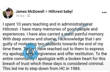 McDowell’s confession post.
